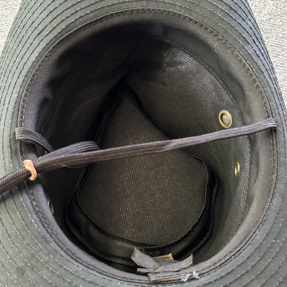 Boonie Hat‎ Mens Medium Black Wide Brim Adjustable Chin Strap Outdoor USA Made - Picture 4 of 11